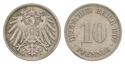 Германия 10 пфеннигов 1907 D, Вильгельм II (1888-1918) KM 12, J. 13 медно-никель 4640-269