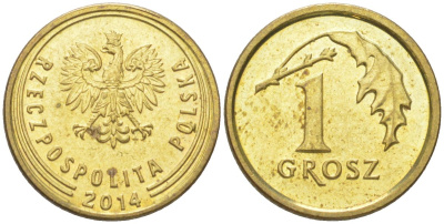 Польша 1 грош 2014 Y 923 сталь плакированная латунью UNC 4614-256