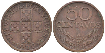 Португалия 50 сентаво 1970 KM 596 бронза 219-914