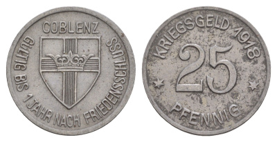 Кобленц 25 пфеннигов 1918 Funck 80.2, Men05 4526.4, Men18 5727.4 железо 4642-452