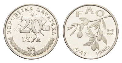 Хорватия 20 лип 1995 50 лет ФАО KM 18 сталь плакированная никелем UNC 4659-651