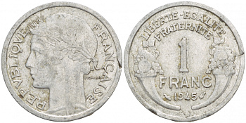 ФРАНЦИЯ 1 ФРАНК 1945 KM 885a.1 алюминий 4541-131