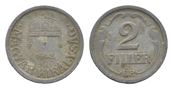 Венгрия 2 филлера 1943 BP KM 519 цинк 4665-552
