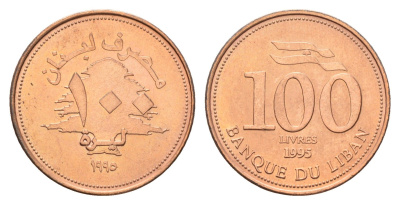Ливан 100 ливров 1995 кедровое дерево KM 38 медь цинк UNC M72-08