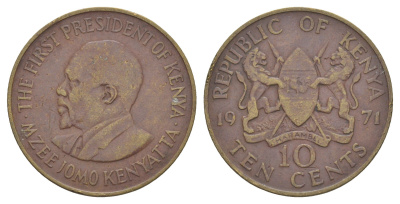 Кения 10 центов 1971 KM 11 латунь 4645-543