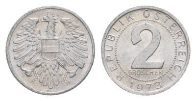 Австрия 2 гроша 1973 KM 2876 алюминий aUNC 4564-741