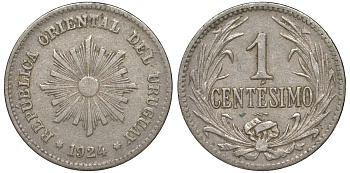 Уругвай 1 сентесимо 1924 KM 19 медно-никель 3955-829