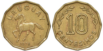 Уругвай 10 сентесимо 1976 KM 66 алюминиевая бронза 4164-733