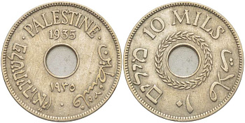 Израиль, Палестина 10 милсов 1935 Британская администрация, редкий год KM 4 медно-никель 4185-1221