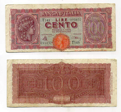 Италия 100 лир 1944 Pick 75a 450-89-2