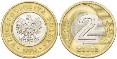 Польша 2 злотых 1995 MW KM 283 биметалл 4519-947