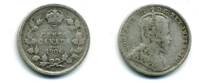 КАНАДА 5 ЦЕНТОВ 1906 ЭДУАРД VII KM 13 серебро 46-2454