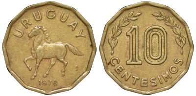 Уругвай 10 сентесимо 1976 KM 66 алюминиевая бронза 4164-733