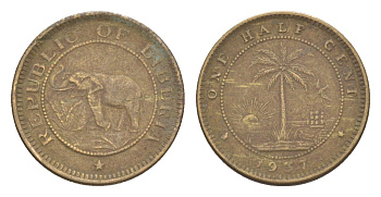 Либерия 1/2 цента 1937 KM 10 латунь 4614-828