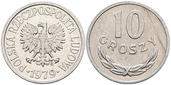 Польша 10 грошей 1979 MW, Народная Республика KM АА47, Parchimowicz 206s алюминий 4580-631