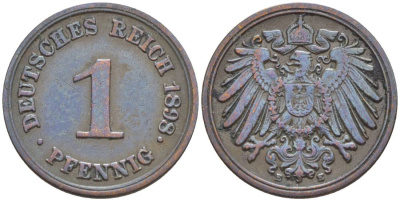 ГЕРМАНИЯ 1 ПФЕННИГ 1898 E KM 10, Jager. 10, Weege 2 медь 4528-1148