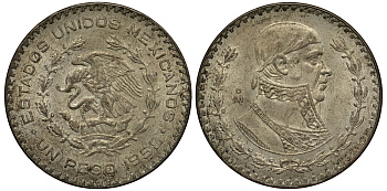 Мексика 1 песо 1958 Хосе Мария Морелос KM 459 серебро 107-915