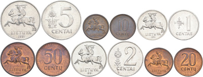 Литва набор из 6 монет 1991 KM 85, 86, 87, 88, 89, 90 алюминий, бронза N6-52