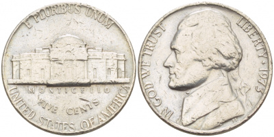 США 5 ЦЕНТОВ 1973 ДЖЕФЕРСОН KM А192 медно-никель 4546-1143