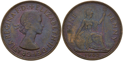Великобритания 1 пенни 1962 Елизавета II (1952-2022) КМ 897, Spink 4157 бронза 4157-146