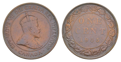 Канада 1 цент 1905 Эдуард VII (1901-1910) KM 8 бронза 4637-141