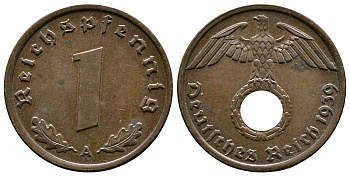 Германия 1 рейхспфенниг 1939 A KM 89, J. 361 бронза    220-343