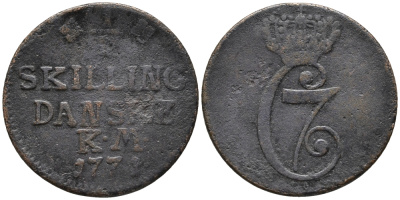 ДАНИЯ 1/2 СКИЛЛИНГА 1771 КМ, КРИСТИАН VII (1766-1808) KM 615 (C46) медь 67-157