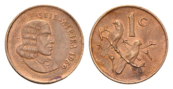 ЮАР 1 цент 1969 Ян ван Рибек (1619-1677), Suid Africa, легенда на африкаанс, капские воробьи KM 65.2 бронза 4643-138