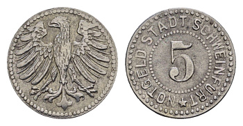 Швайнфурт 5 пфеннигов ND Funck 491.1, Men05 23180.1, Men18 29008.1 железо 1531-1112