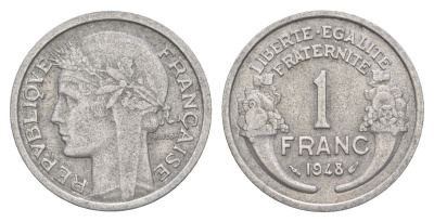 Франция 1 франк 1948 KM 885a алюминий 4539-914