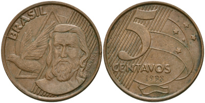 БРАЗИЛИЯ 5 СЕНТАВО 1998 KM 648 сталь плакированная медью 87-435