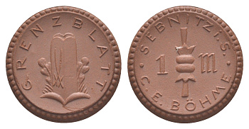 Зебниц 1 марка ND (1921) C. E. B?hme Men05 23268.2, Scheuch 308a, Men22.2 29113.2 фарфор 1094-10-23