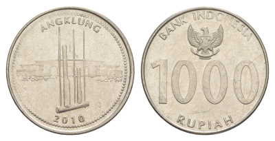 Индонезия 1000 рупий 2010 KM 70 сталь плакированная никелем aUNC 4525-424
