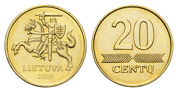 Литва 20 центов (сентов) 2009 KM 107 никель латунь UNC 4148-642