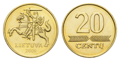 Литва 20 центов (сентов) 2009 KM 107 никель латунь UNC 4148-642