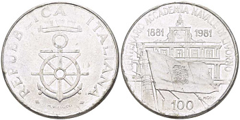 ИТАЛИЯ 100 ЛИР 1981 R, СТО ЛЕТ АКАДЕМИИ KM 108 нержавеющая сталь 119-123