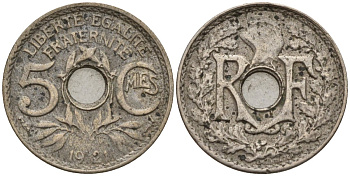 Франция 5 сантимов 1921 KM 875 медно-никель 4596-449