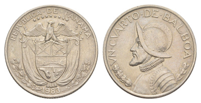 Панама 1/4 бальбоа (25 сентесимо) 1983 KM 11.2a медь плакированная медно-никелем 4642-654