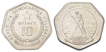 Мадагаскар 10 ариари 1992 KM 18 сталь плакированная никелем UNC 4624-553