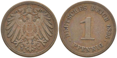 ГЕРМАНИЯ 1 ПФЕННИГ 1895 A KM 10, J. 10, Weege 2 медь 211-168