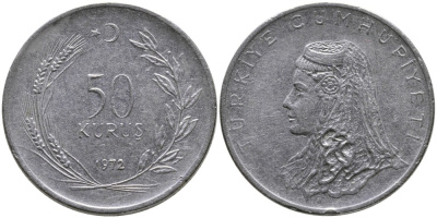 Турция 50 курушей 1972 Анатолийская невеста KM 899 нержавеющая сталь 4541-742