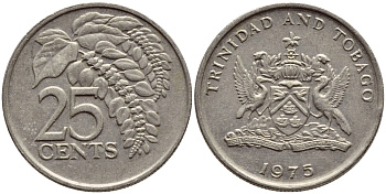 Тринидад и Тобаго 25 центов 1975 цветок дикая пуансеттия KM 28 медно-никель 4396-666