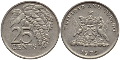 Тринидад и Тобаго 25 центов 1975 цветок дикая пуансеттия KM 28 медно-никель 4396-666