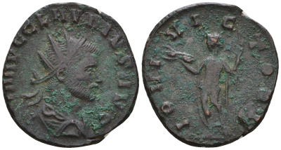 Римская Империя антониниан 268 - 269 Клавдий II Готский, IMP С CLAVDIVS AVG, бюст императора / IOVI VICTORI, Юпитер, Рим RIC 54 биллон 1073-25-53