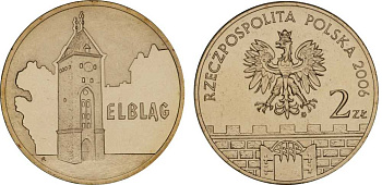 Польша 2 злотых 2006 MW, серия польские города, Эльблонг (ELBLAG) KM 546, Parchimowicz 989 латунь UNC 603-442