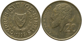 Кипр 20 центов 1993 KM 62.2 никель латунь 4402-237