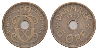 Дания 5 эре 1927 N, Кристиан X (1912-1947) KM 828 бронза 4654-733