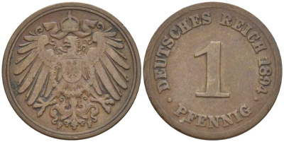 ГЕРМАНИЯ 1 ПФЕННИГ 1894 F KM 10, J. 10, Weege 2 медь 211-167