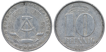 ГДР 10 пфеннигов 1968 A KM 10 алюминий 62-755