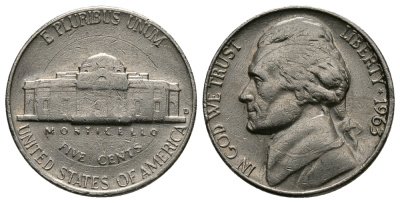 США 5 ЦЕНТОВ 1963 ДЖЕФФЕРСОН KM А192 медно-никель 89-352